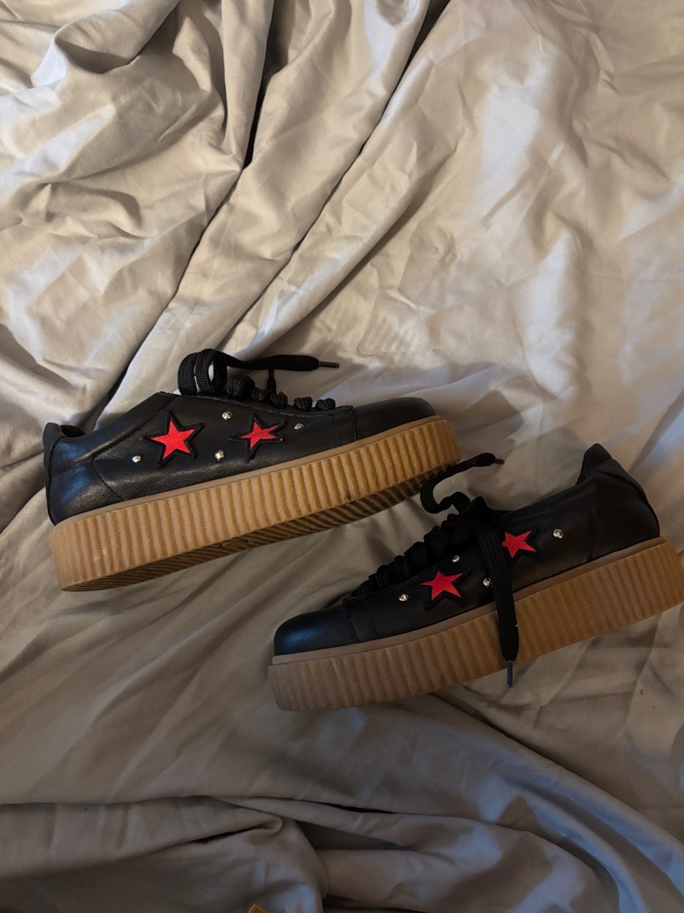 Black Platform Sneakers with Red Star Accent